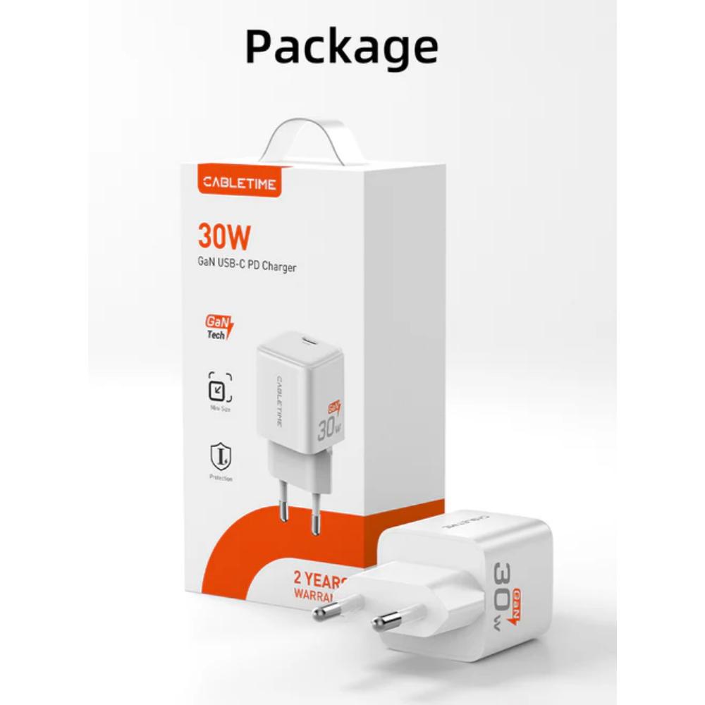 CABLETIME GA30W | 30W GaN USB-C Wall Charger PD 3.0