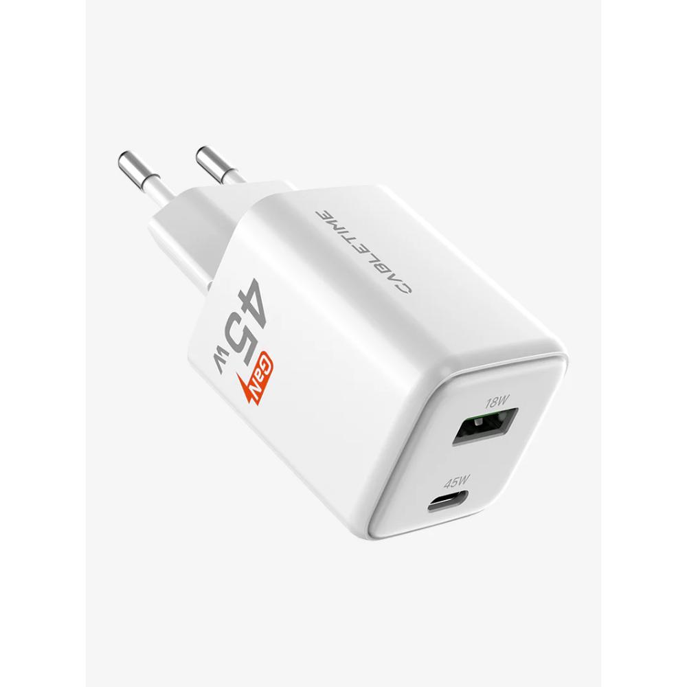 CABLETIME GA45W | 45W USB-C & USB-A Dual GaN Wall Charger – Fast PD Charging