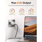 CABLETIME GA65W | Portable 65W GaN USB-C Charger – 3-Port Fast Wall Charger