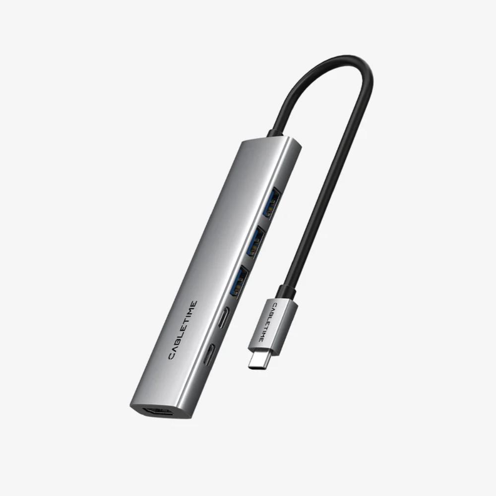 CABLETIME HB01G | 6-in-1 USB-C Hub | 4K HDMI | 100W PD | USB 3.0 Multiport Adapter