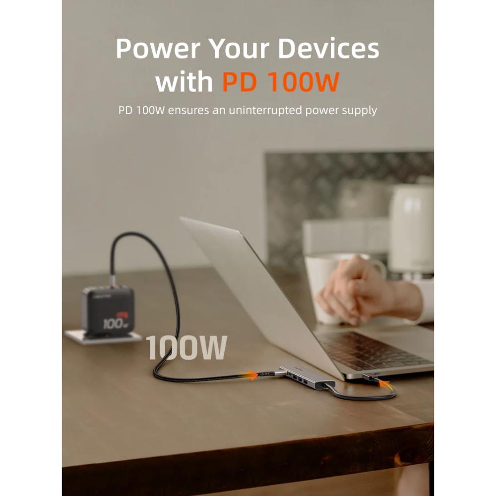 CABLETIME HB01G | 6-in-1 USB-C Hub | 4K HDMI | 100W PD | USB 3.0 Multiport Adapter