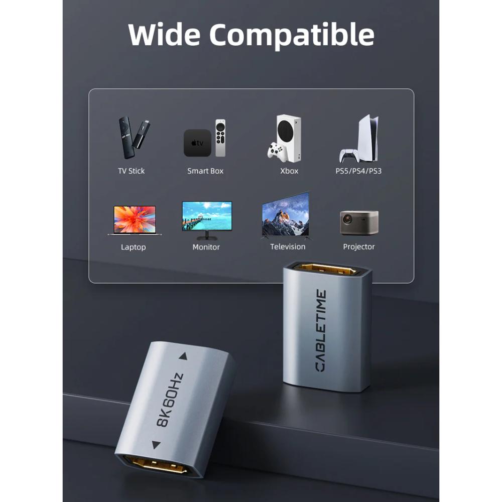 CABLETIME CP46U | HDMI 2.1 Coupler | 8K Female-to-Female Extender Adapter | 48Gbps