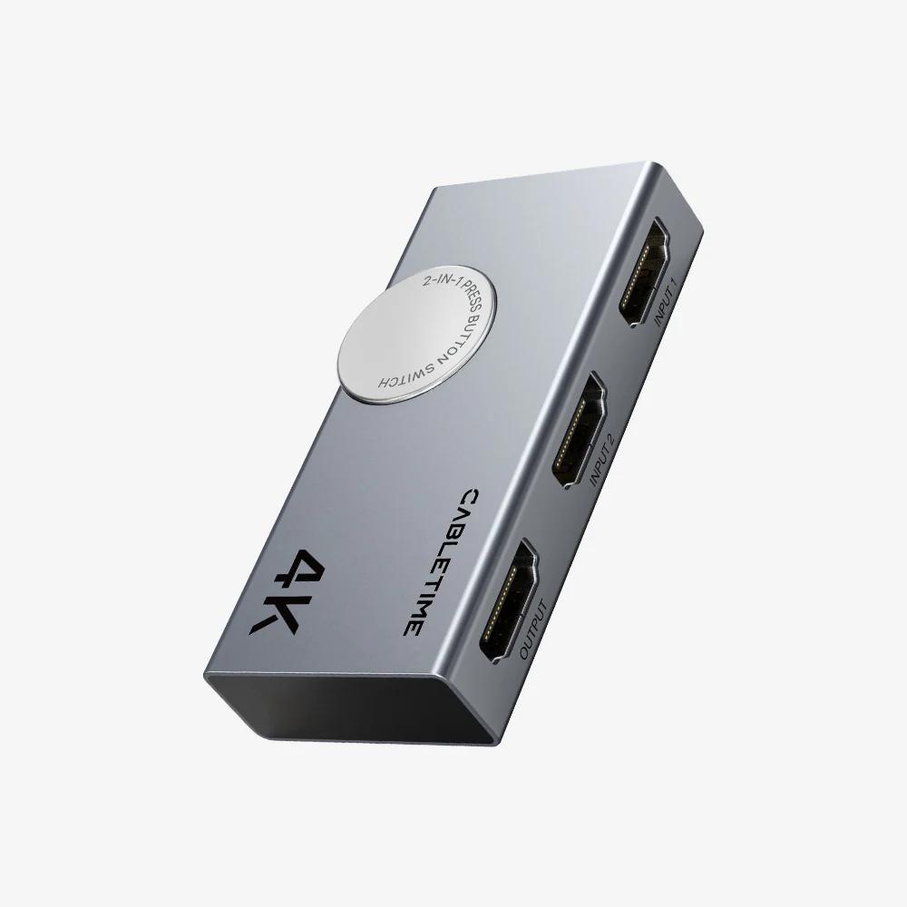 CABLETIME CP37G | 4K 60Hz HDMI 2.0 Switch | Bi-Directional 2 In 1 Out / 1 In 2 Out | Aluminum Alloy, Plug & Play