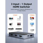 CABLETIME CP35G 3-Port HDMI Switcher 3-In-1-Out with Remote