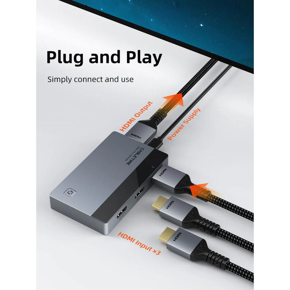 CABLETIME CP35G 3-Port HDMI Switcher 3-In-1-Out with Remote
