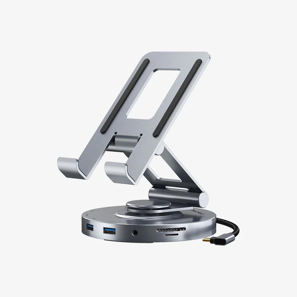 CABLETIME CB02G | 8-in-1 USB-C Docking Station with Stand for iPad Pro & Air | 4K@60Hz HDMI, 100W PD, 5Gbps USB, 360° Adjustable Aluminum Design