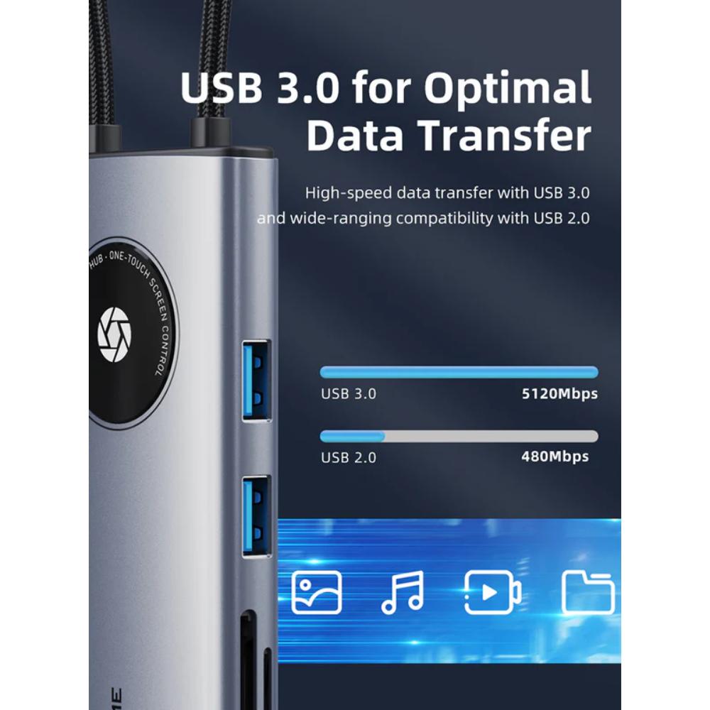 CABLETIME CB92G | 8-in-1 USB-C Adapter Hub with HDMI & Ethernet for MacBook Pro,  Laptops & Tablets