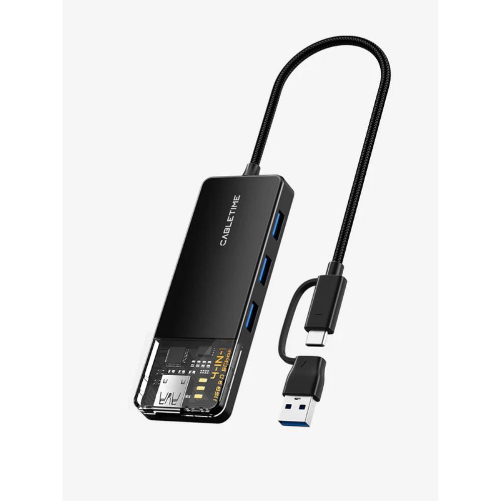CABLETIME CB03B | USB Type-C to 4-Port USB 3.0 Hub – 5Gbps Data Transfer