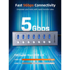 CABLETIME CB47G | 7-Port Powered USB 3.0 Hub Splitter with Long Cable | For Laptops & PCs