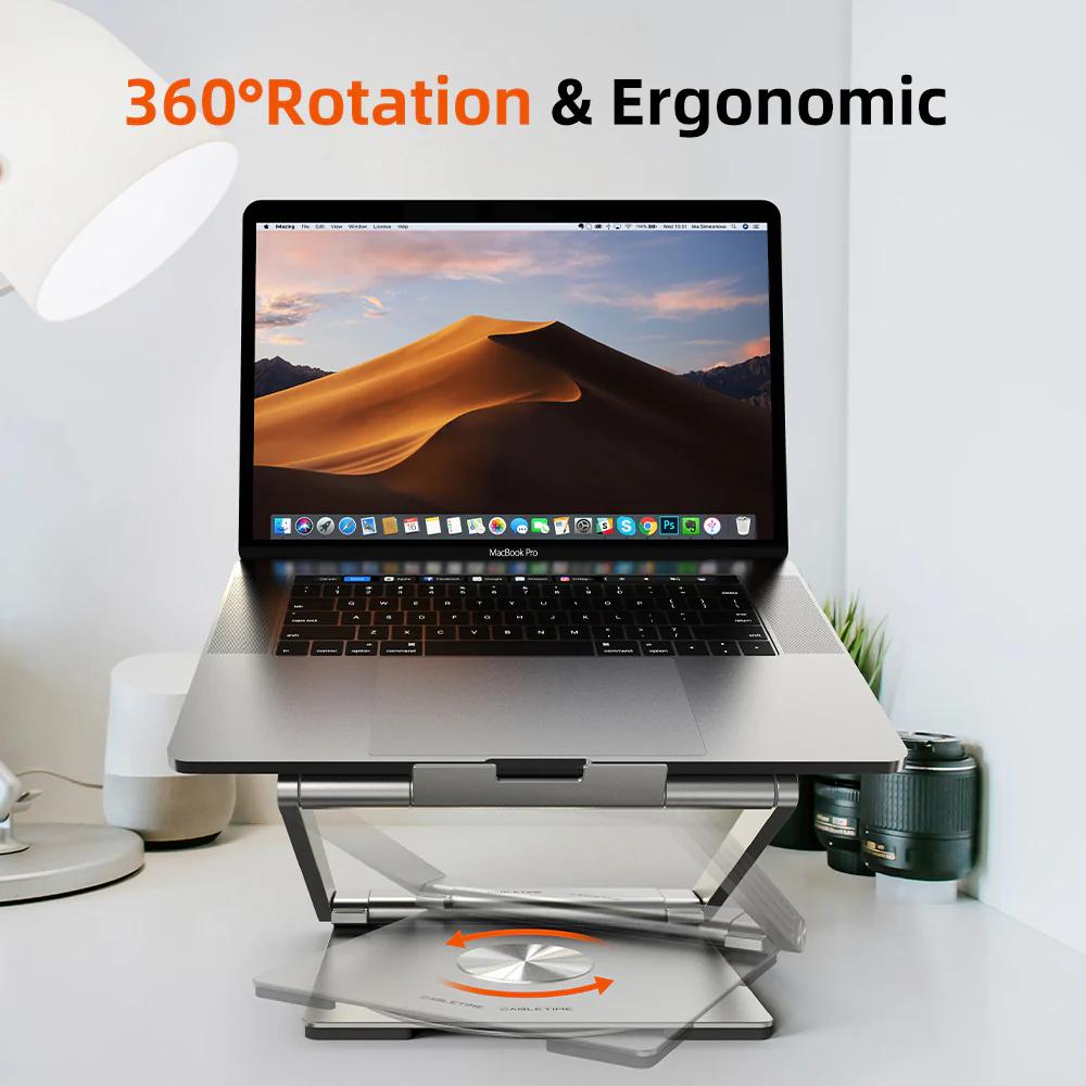 CABLETIME CS51S | Adjustable USB-C Laptop Docking Station Stand 6-in-1 | 4K HDMI, 100W PD, Gigabit Ethernet, 360° Rotation