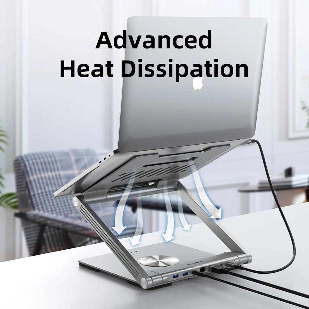 CABLETIME CS51S | Adjustable USB-C Laptop Docking Station Stand 6-in-1 | 4K HDMI, 100W PD, Gigabit Ethernet, 360° Rotation