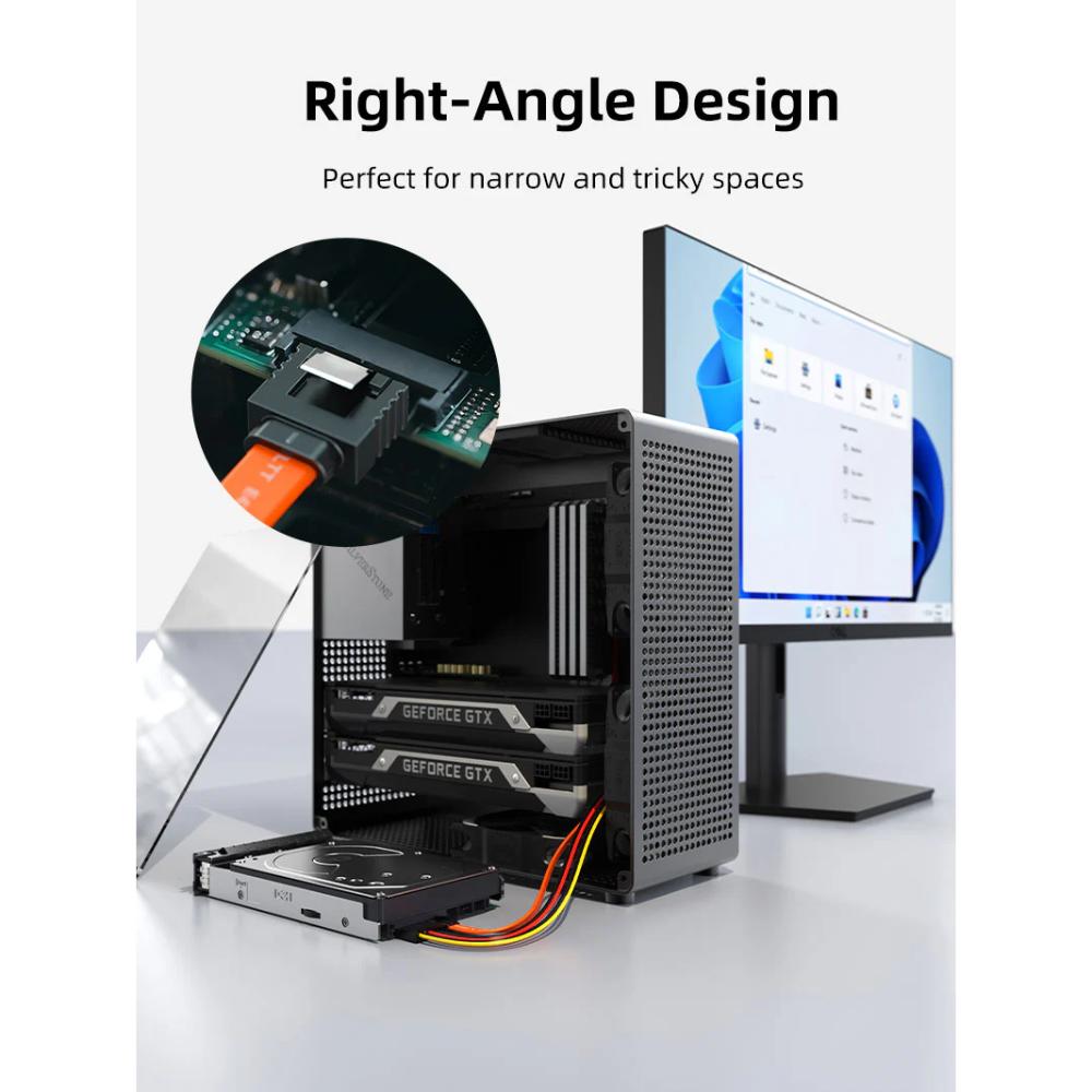 CABLETIME CAS1E 6Gbps Sata 3.0 Cable Straight Angle for HDD/SSD/CD and DVD Drives
