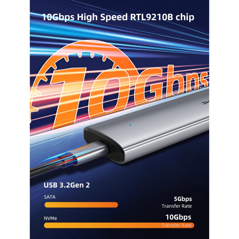 CABLETIME CB32G | USB 3.1 Type-C to NVMe M.2 SSD Enclosure | 10Gbps | Dual Protocol