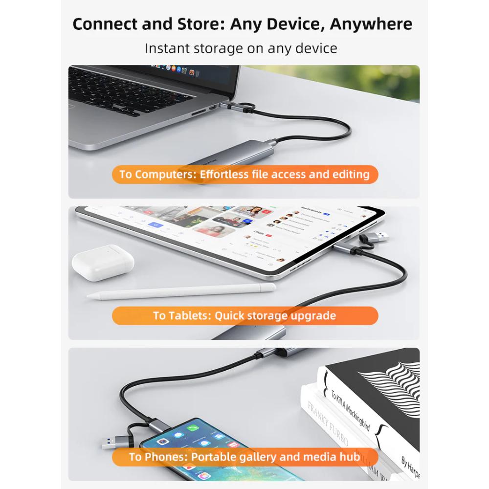 CABLETIME CB32G | USB 3.1 Type-C to NVMe M.2 SSD Enclosure | 10Gbps | Dual Protocol