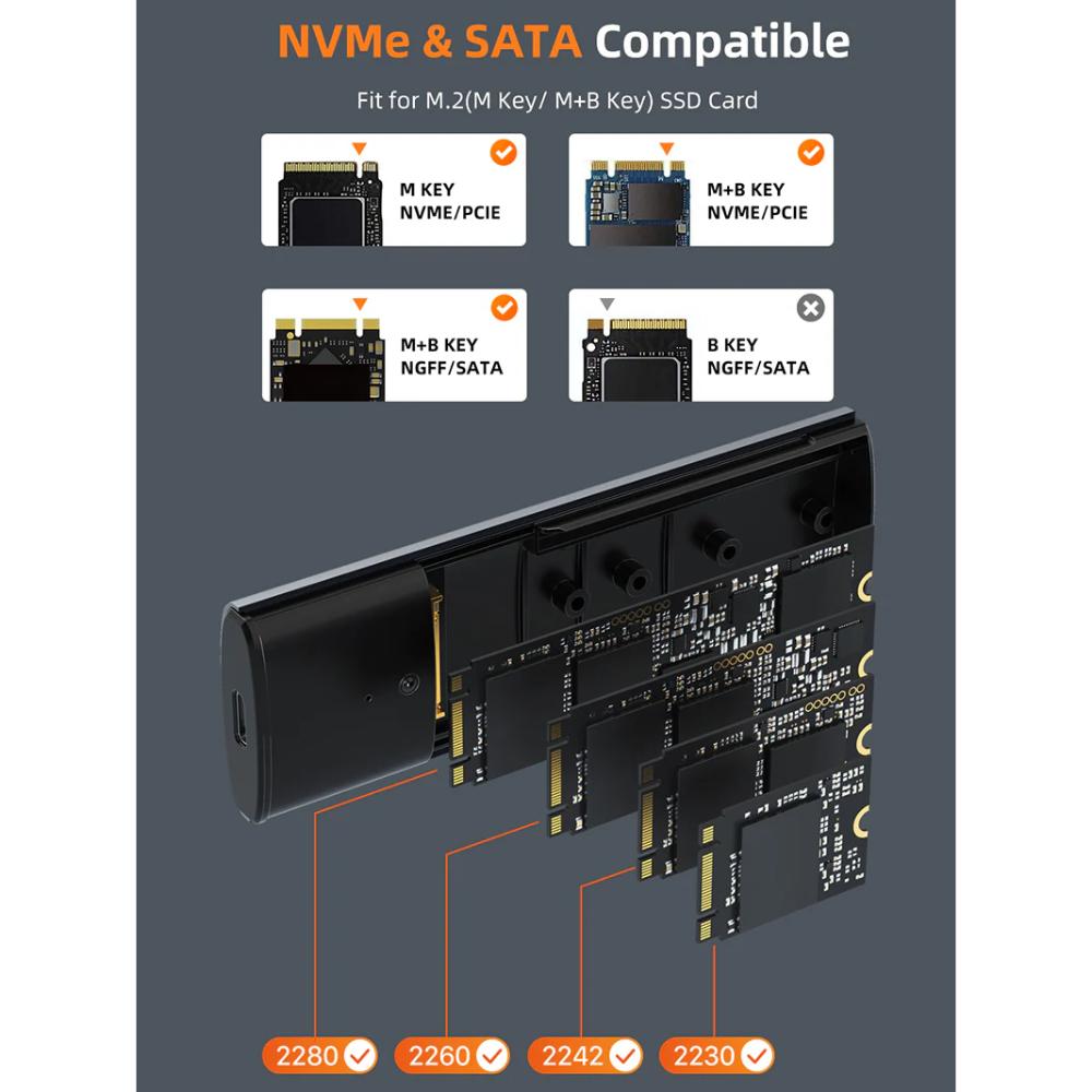 CABLETIME CB32G | USB 3.1 Type-C to NVMe M.2 SSD Enclosure | 10Gbps | Dual Protocol