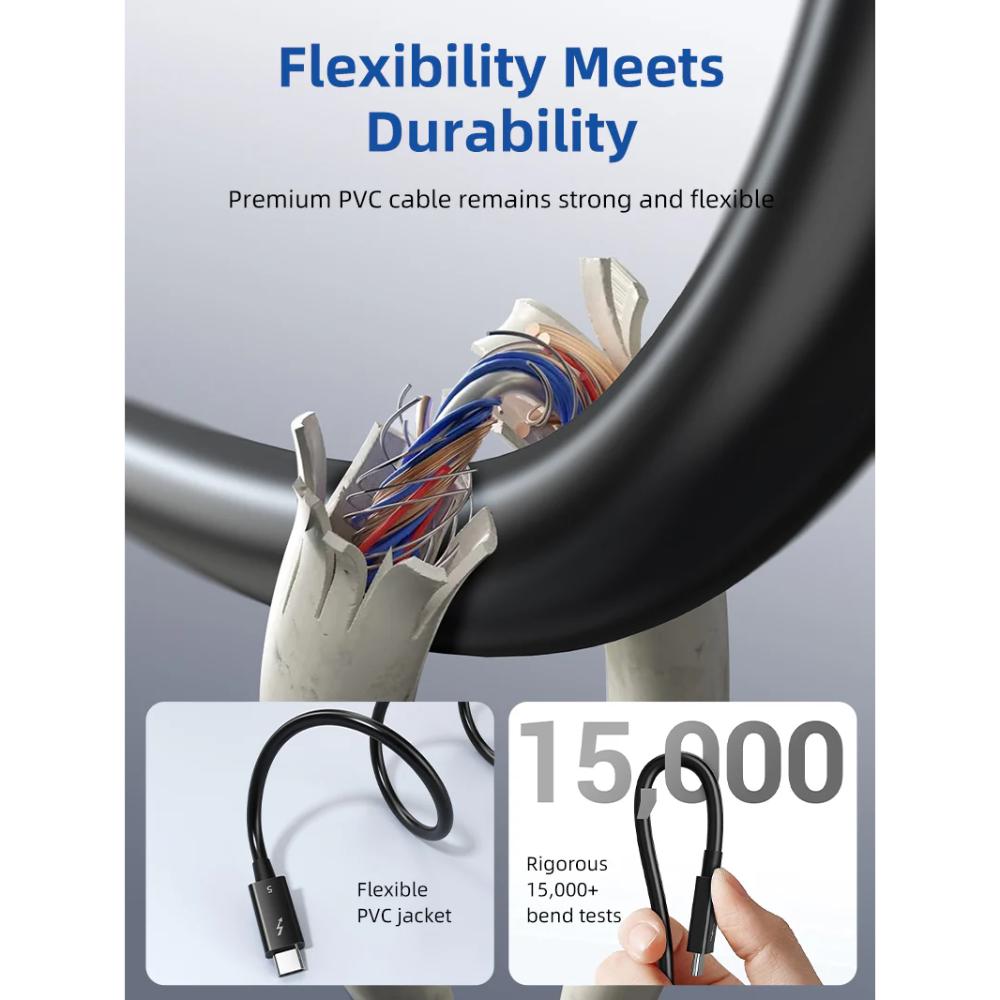 CABLETIME CT50G Thunderbolt 5 Cable (Intel Certified) | 120Gbps Ultra-Speed | 240W Power Delivery | 8K Display Support