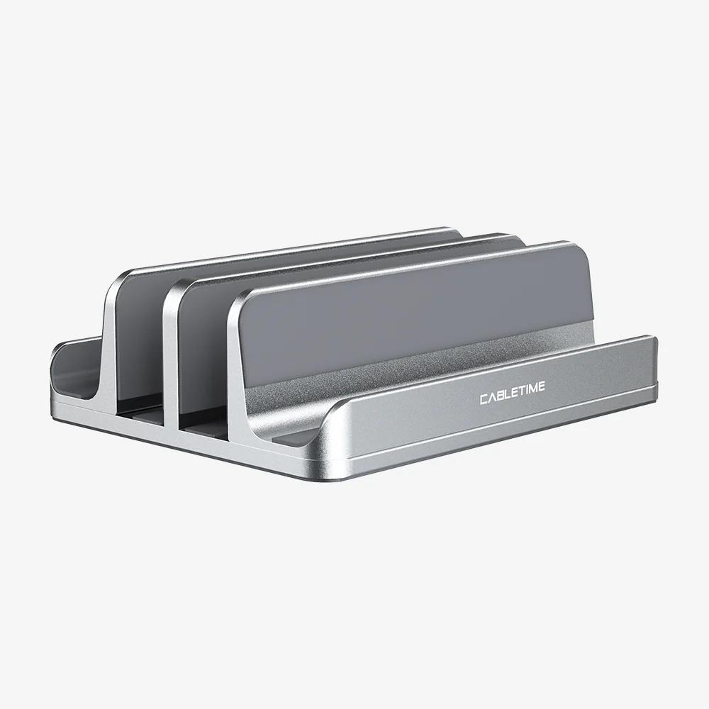 CABLETIME  CABLETIME CS14G | Aluminum Dual Vertical Laptop Stand | Adjustable Width, Dual Device Support, Anti-Slip Silicone Base