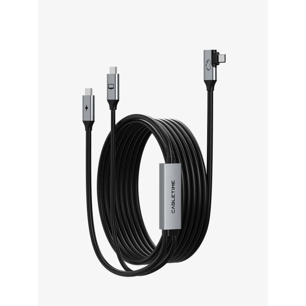 CABLETIME CA44P USB C to USB C VR Link Cable 16FT with 18W Charging – Compatible with Meta Quest 3S/3/2/Pro, Oculus Quest, Pico 4, PC VR, Steam VR