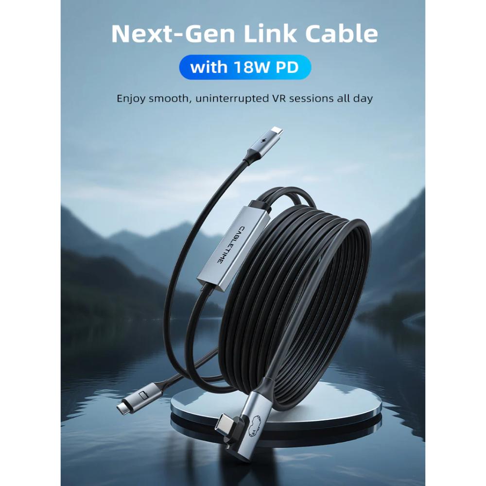 CABLETIME CA44P USB C to USB C VR Link Cable 16FT with 18W Charging – Compatible with Meta Quest 3S/3/2/Pro, Oculus Quest, Pico 4, PC VR, Steam VR