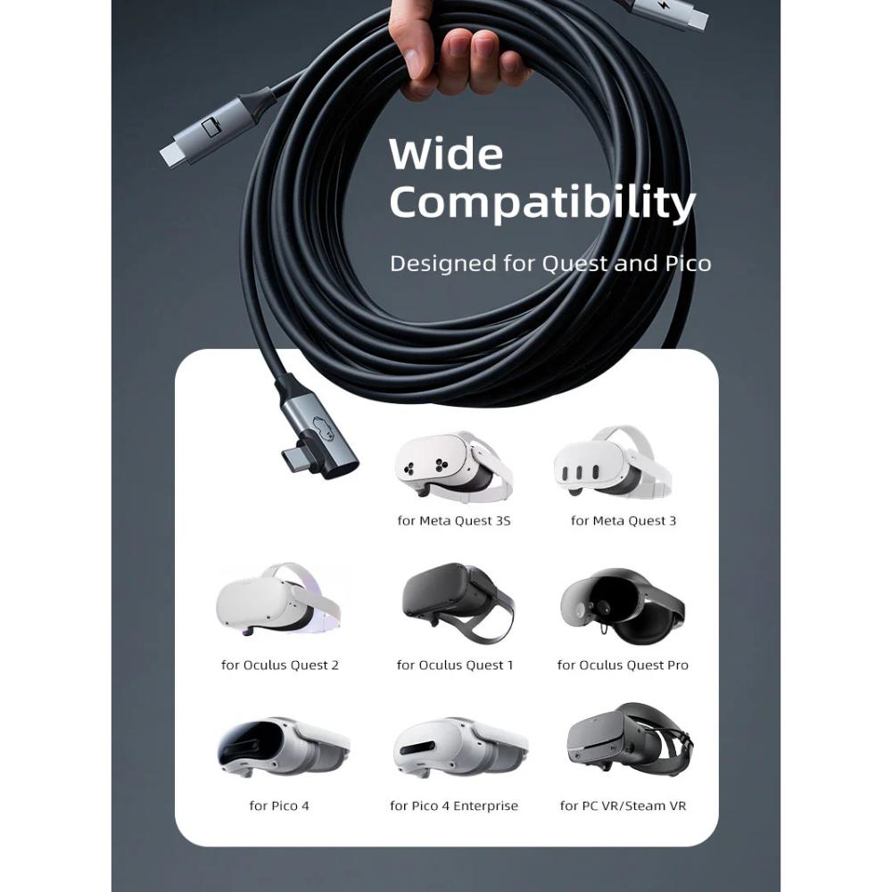 CABLETIME CA44P USB C to USB C VR Link Cable 16FT with 18W Charging – Compatible with Meta Quest 3S/3/2/Pro, Oculus Quest, Pico 4, PC VR, Steam VR