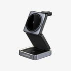 CABLETIME CE12B | 3-in-1 Foldable Magnetic Wireless Charger Stand for iPhone, Apple Watch & AirPods (15W Fast Charging, Adjustable Tilt, LED Light)