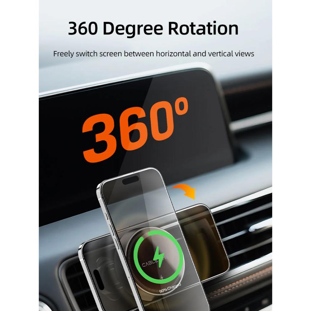 CABLETIME CE13B 2-in-1 Magnetic Car Wireless Charger with Retractable Cable