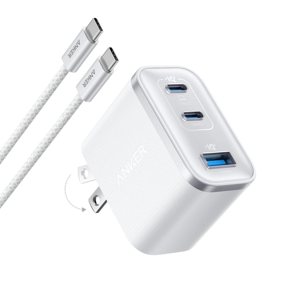 A121A - Anker Nano Charger 70W GaN Fast Charger (3 Ports) | Dual USB-C + USB-A | Compact Foldable Design