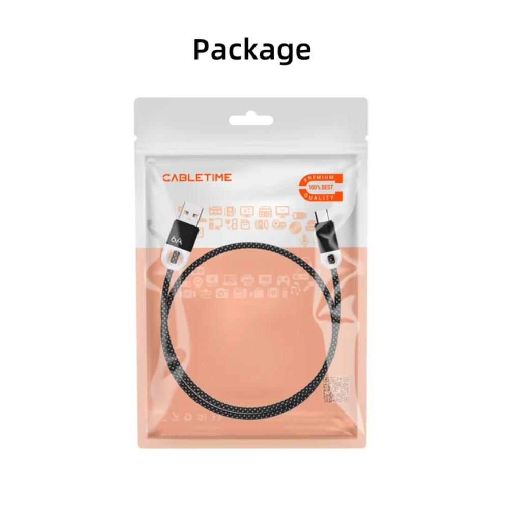 CABLETIME CAP1J 6A USB-A to USB-C Fast Charging Cable | SuperCharge High-Speed Braided Cable