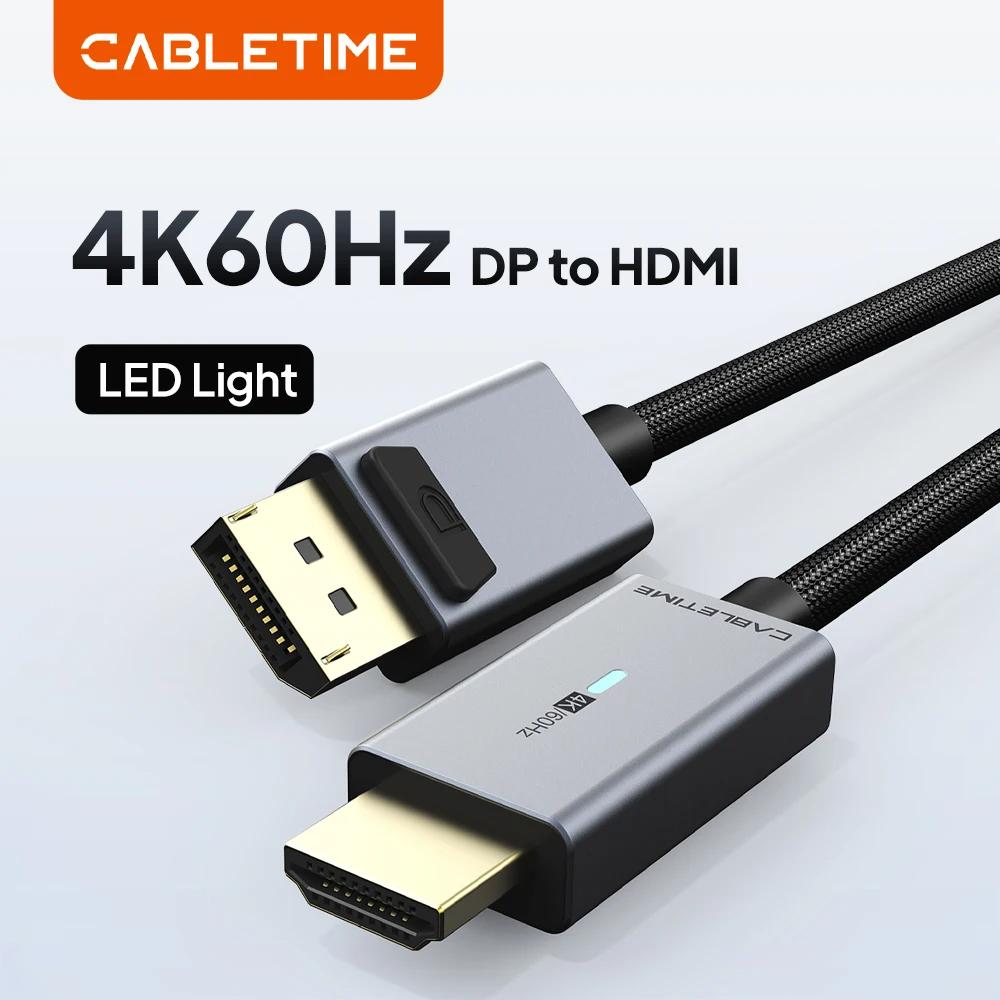 CABLETIME CD30K DisplayPort to HDMI Cable | 4K 60Hz UHD | DP to HDMI Converter Cable (1.8M)